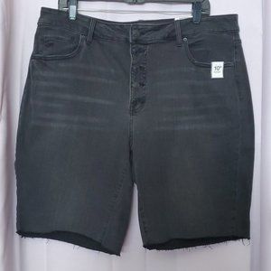 High-Waisted Distressed Bermuda Jeans